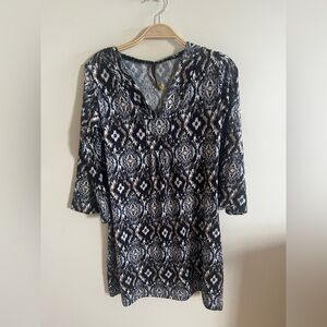 Jean-Pierre Klifa Dress 3/4 Sleeve Brown Blue Abstract Print Size S Spring Light